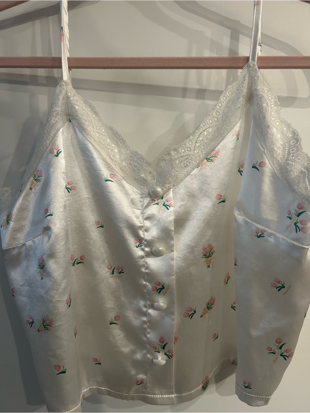 Silky White Floral Lace-Trim Cami Top